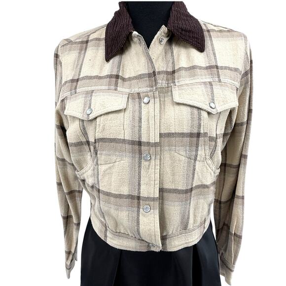 Deadstock Womens At Last Jeanswear Tan Plaid Cropped Pearl‎ Snap Jacket Small - Picture 3 of 10